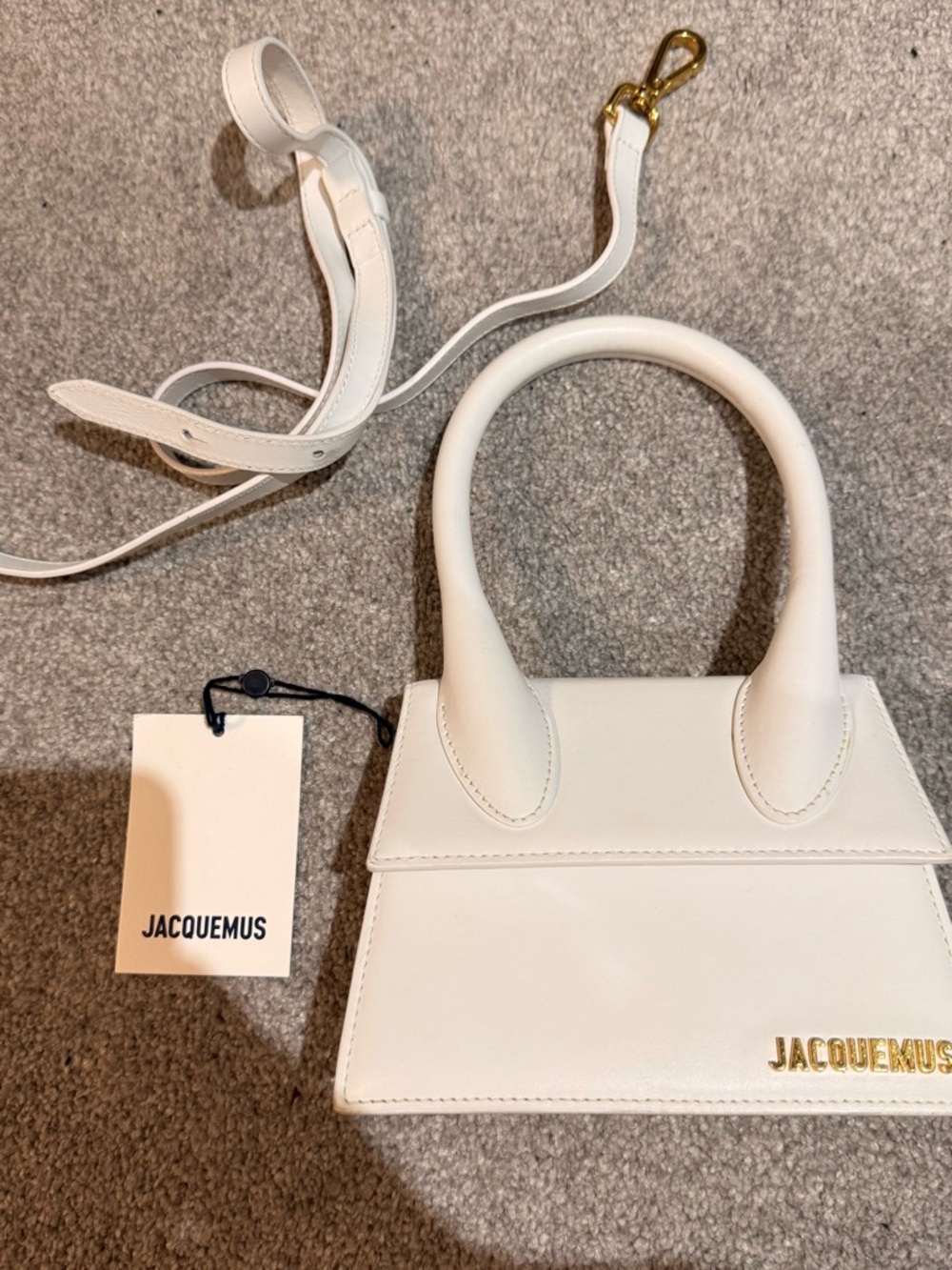 Jacquemus Cream Leather Top-Handle Mini Bag with Gold Logo